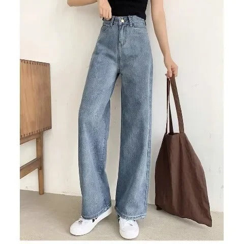 Blue Retro High Waist Straight Leg Loose Jeans