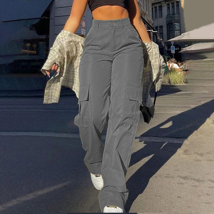 Gray Cargo Pants with Buckle and Pockets