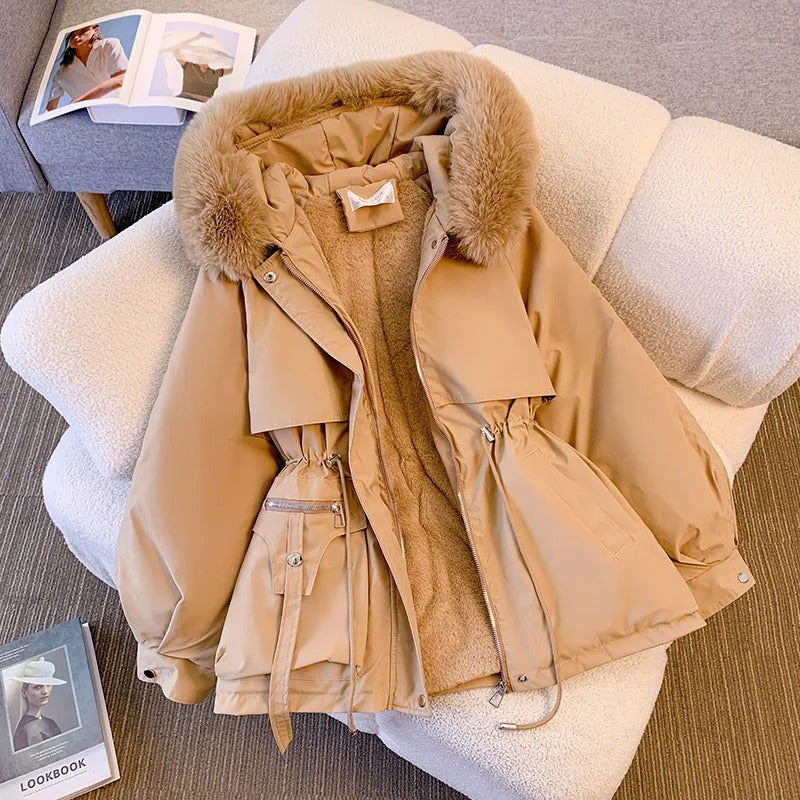 Khaki Warm Down Jacket with Hood