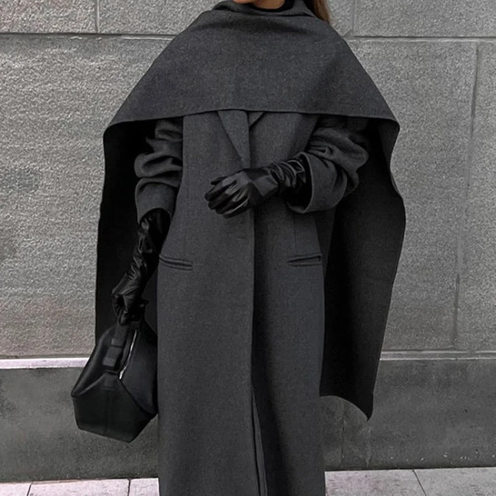 Gray Wool Coat with Scarf