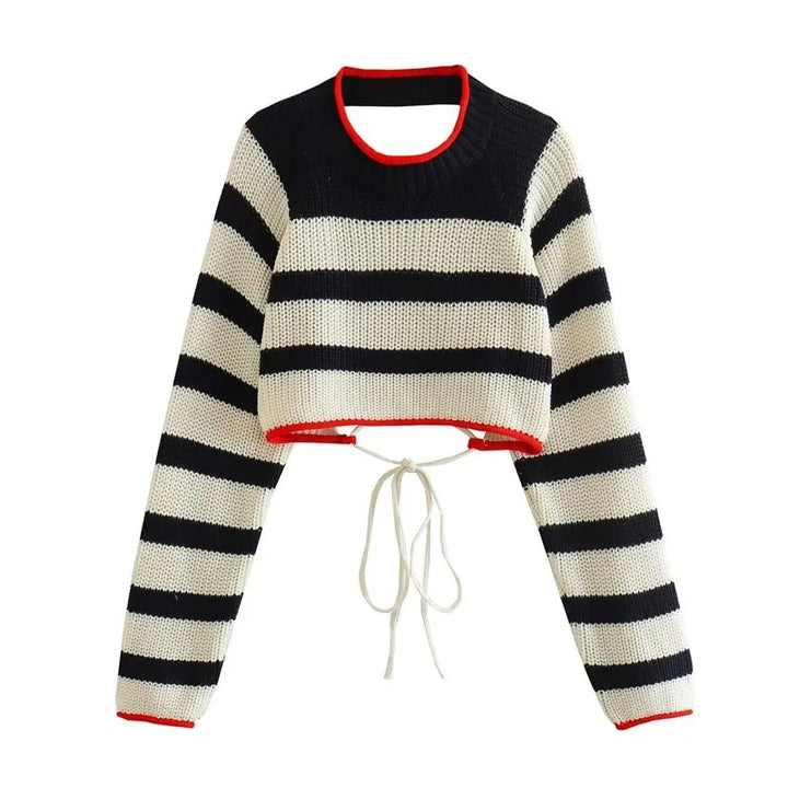 Short Striped Sweater with Tie