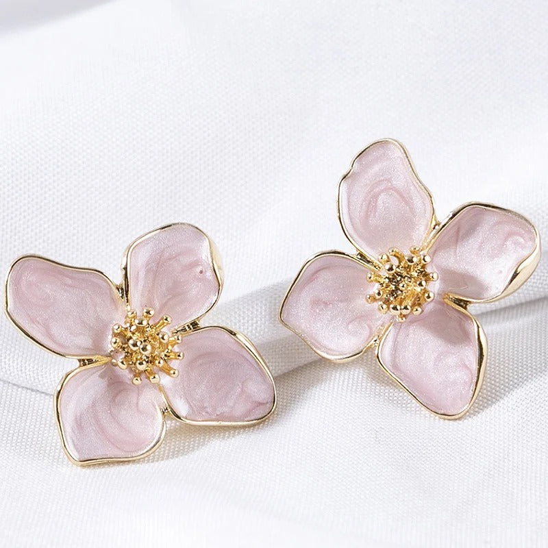 Rose Gold Flower Stud Earrings – Pearl Glow