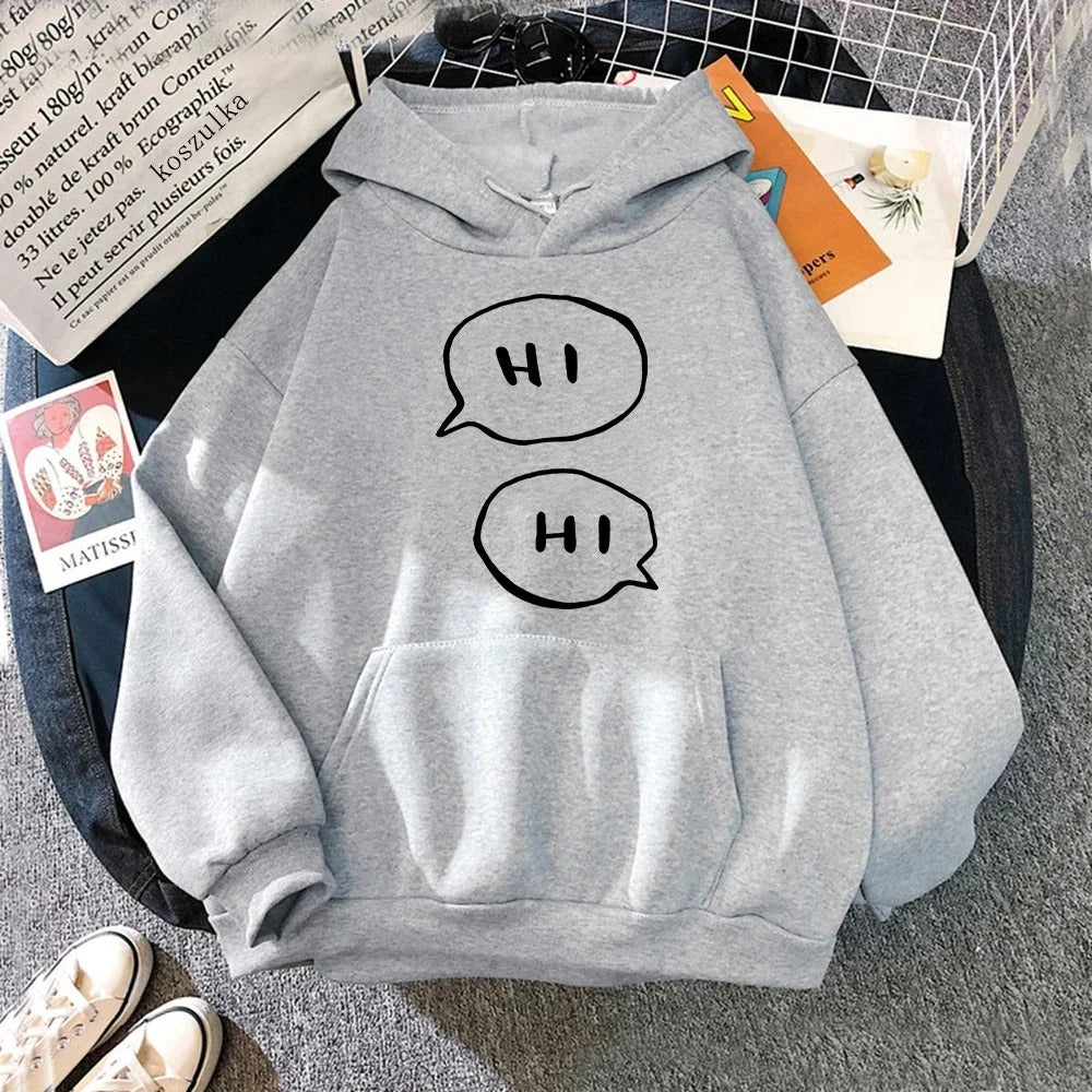 Gray hoodie with HI lettering