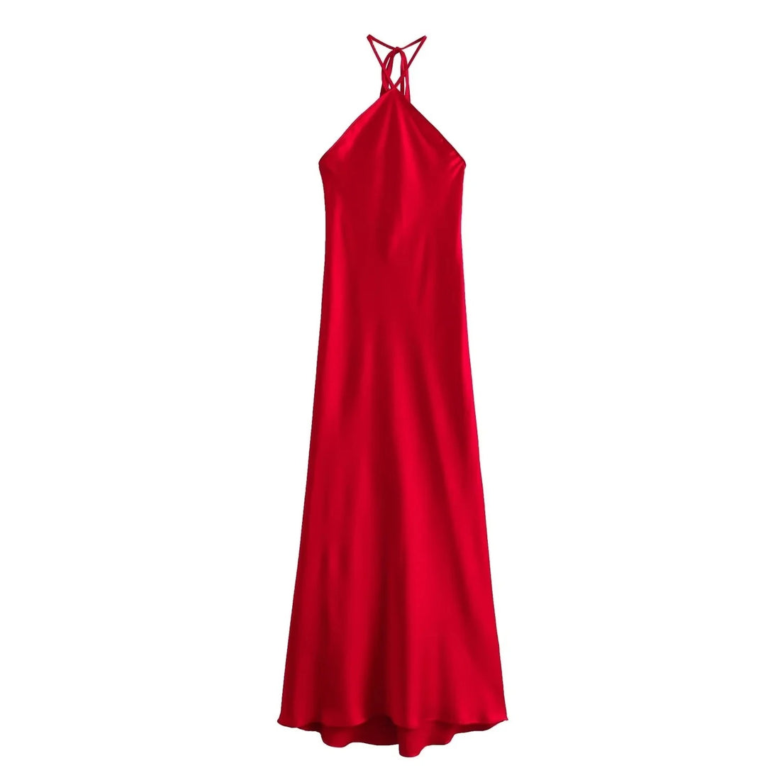 Red satin backless dress