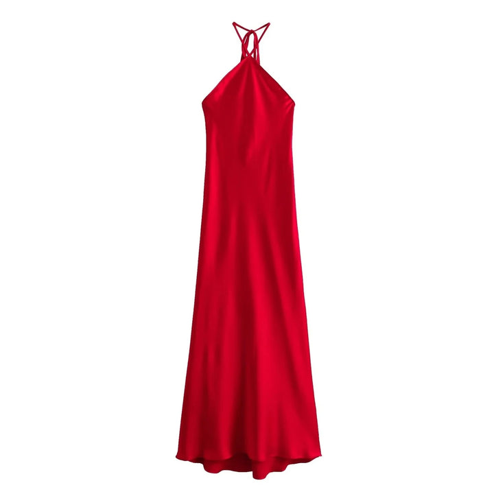 Red satin backless dress