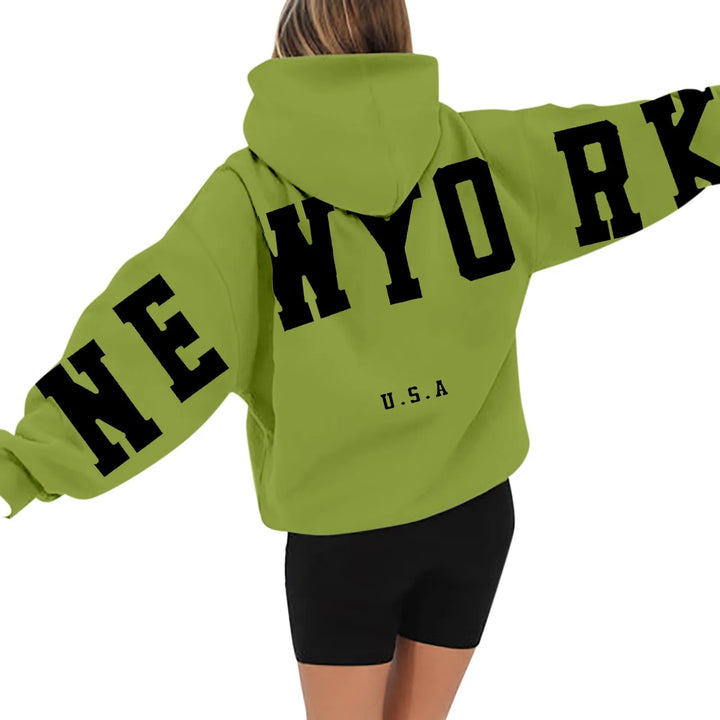 Miętowa Bluza z Kapturem New York Oversize