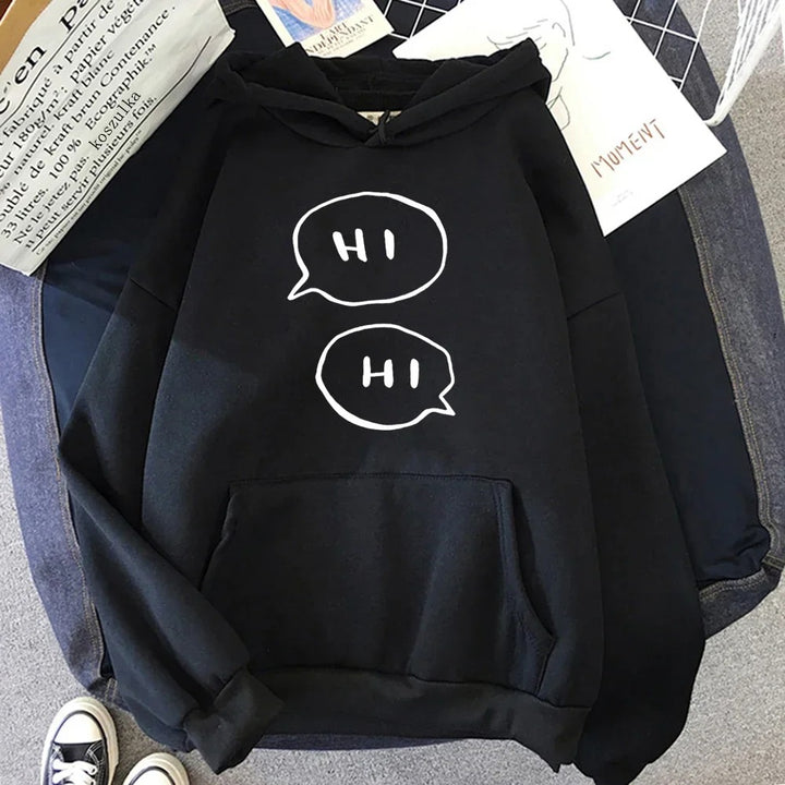 Black hoodie with HI lettering