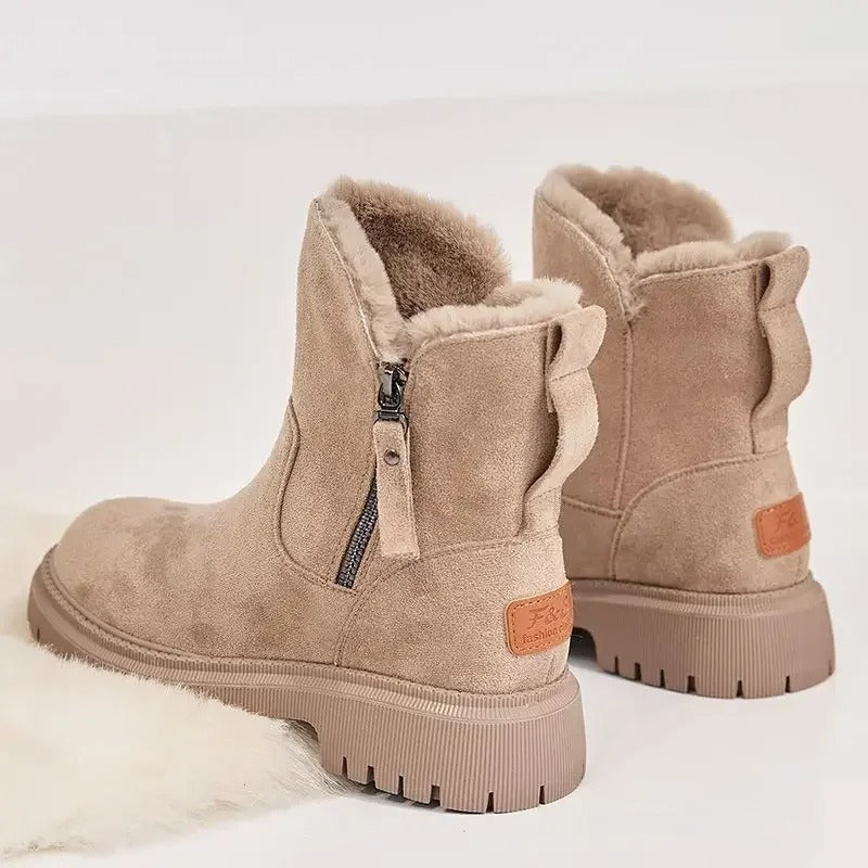 Beige fur ankle boots for winter