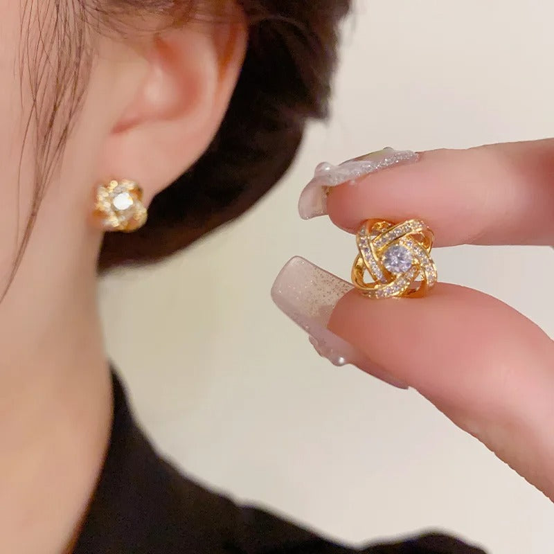 Gold Geometric Earrings with Zircons