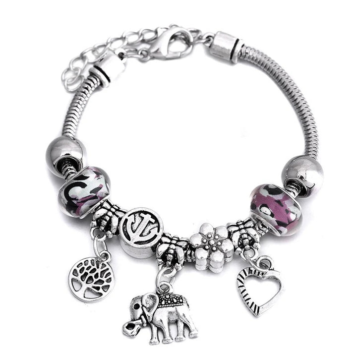 Bracelet with Charms in Purple and Silver