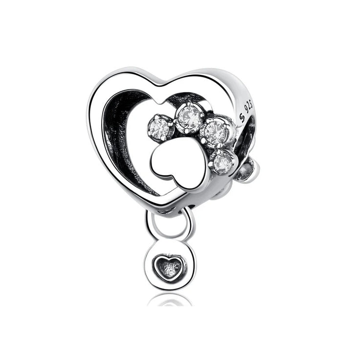 Silver Charm Heart with Zircons and Paw