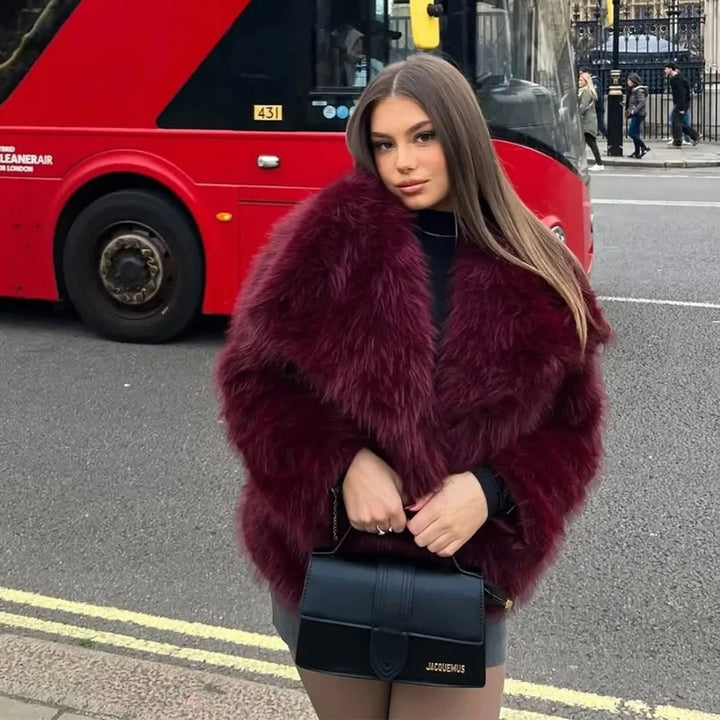 Burgundy Faux Fur Jacket