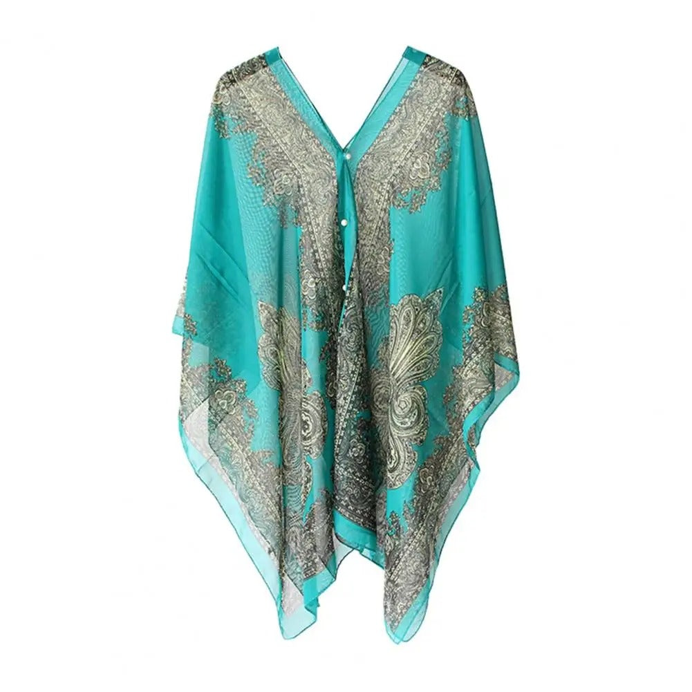 Green Summer Scarf with UV Protection Chiffon Beach Shawl