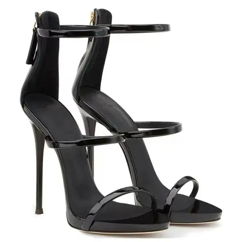 Black High Heel Sandals with Straps and Modern Design