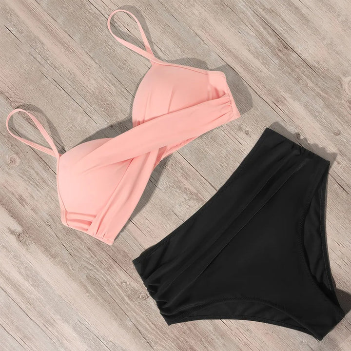 Peach Black High Waist Push-Up Bikini