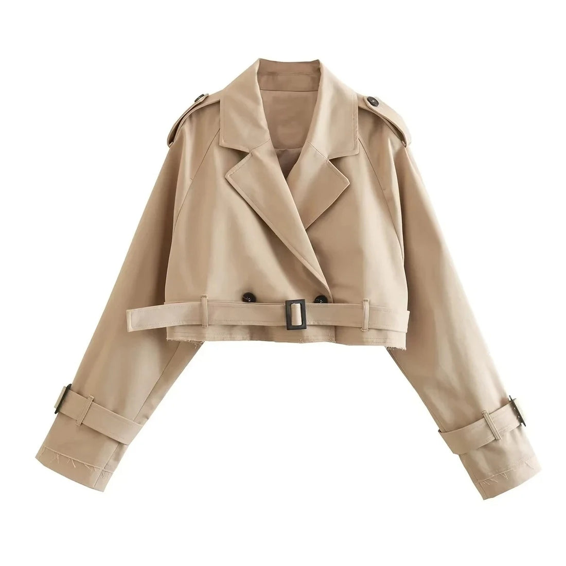 Beige Cropped Trench Coat with Belt Vintage Style