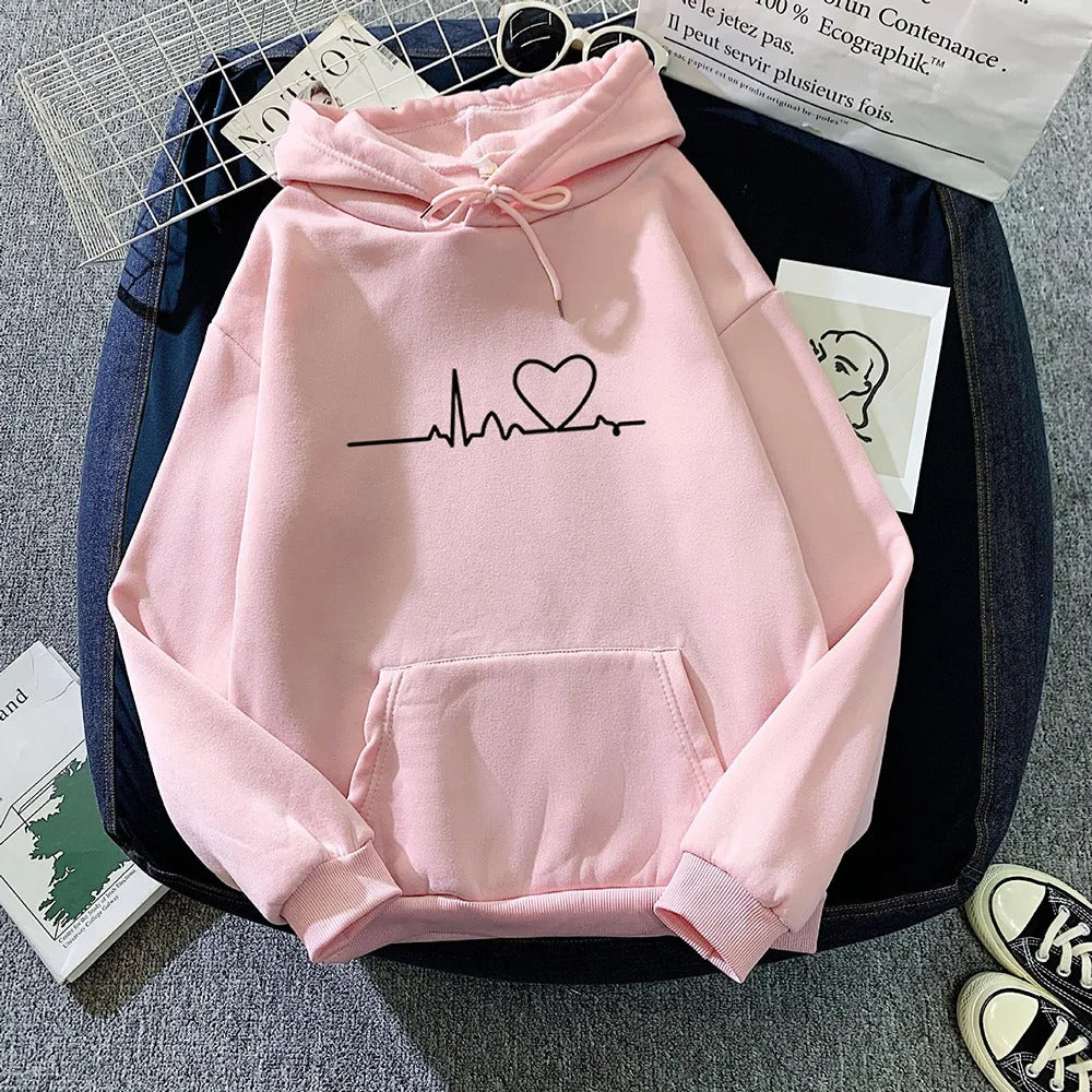 Light pink heart print hoodie