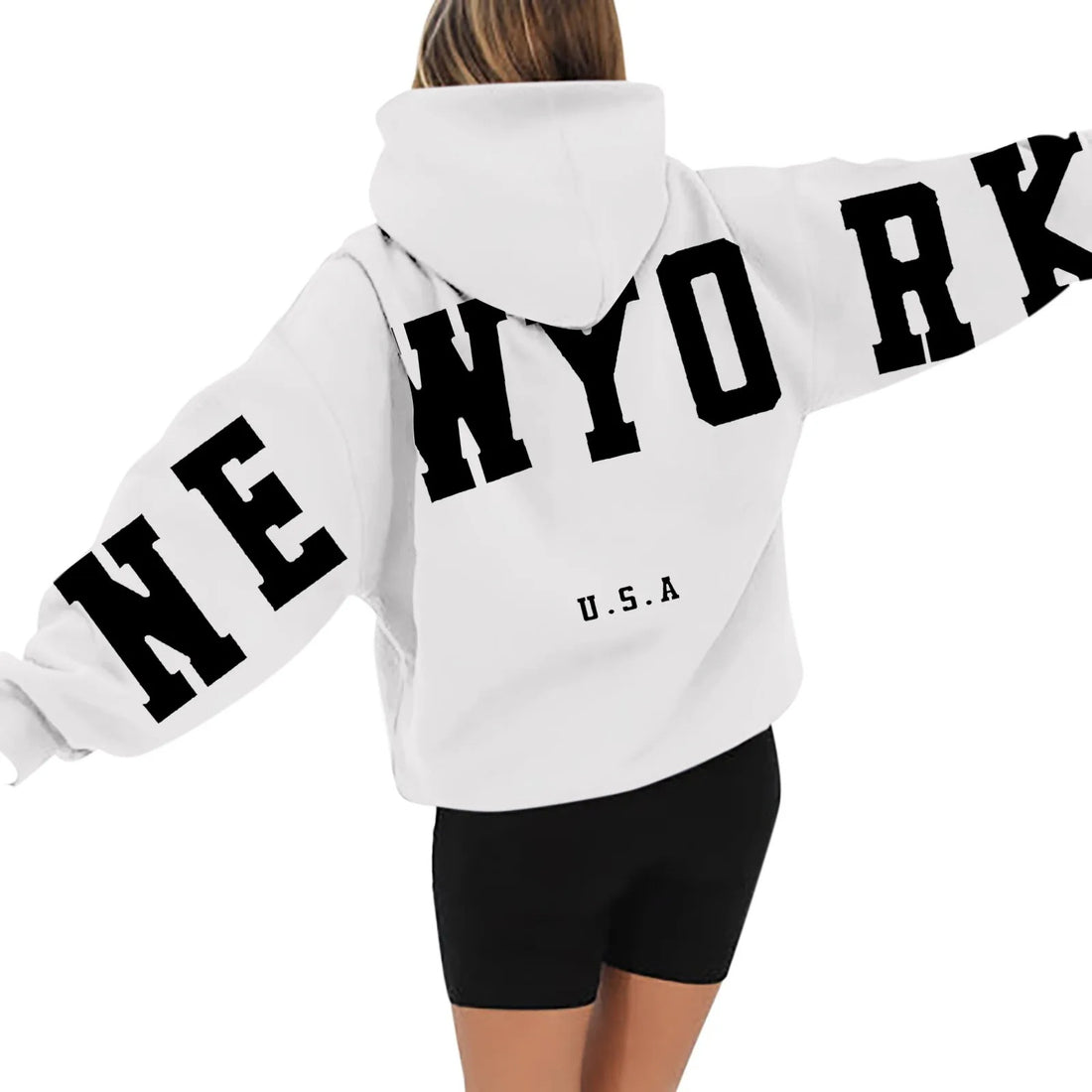 Biała Bluza z Kapturem New York Oversize