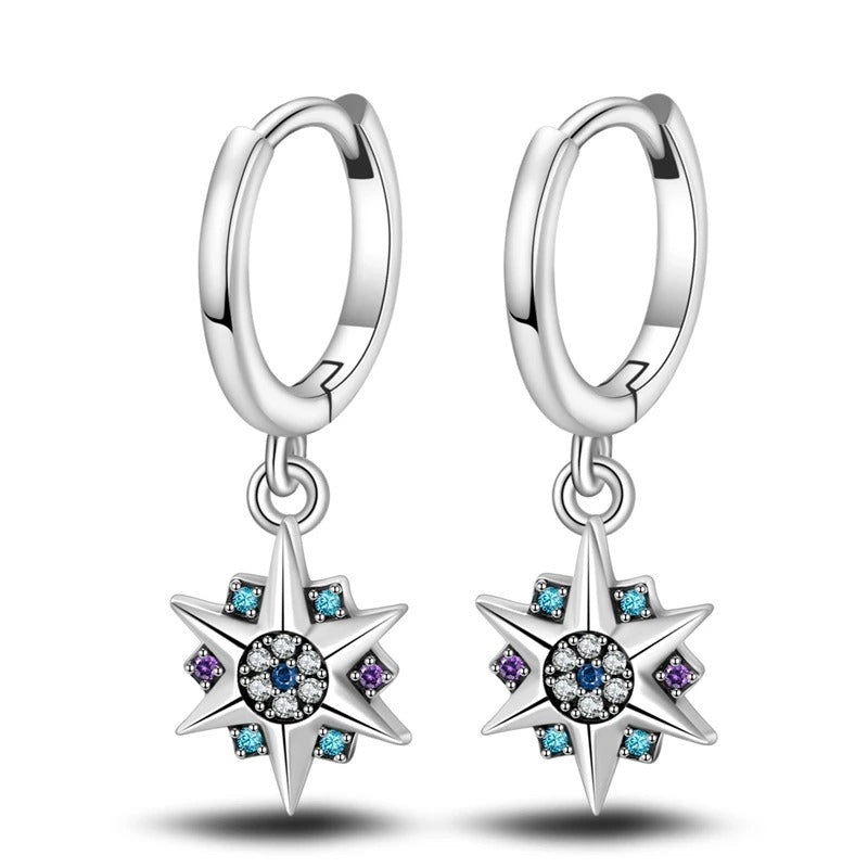 Silver Hoop Earrings with Star and Cubic Zirconia