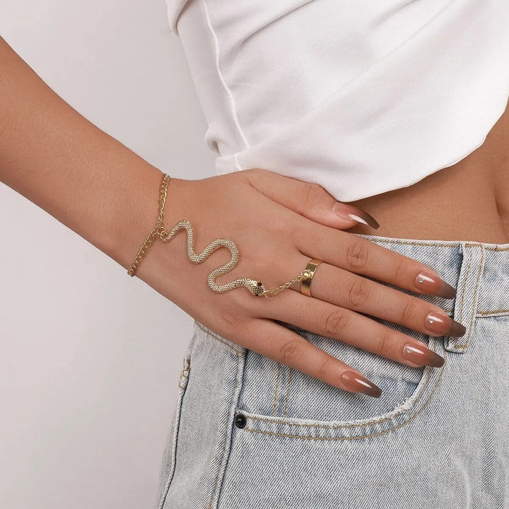 Gold Snake Bracelet with Ring