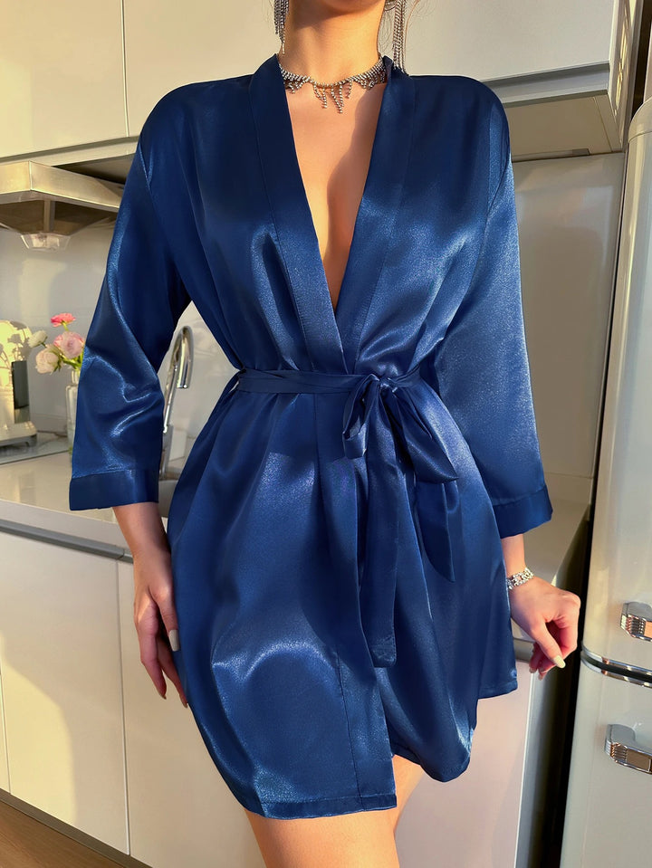 Blue Satin Robe Elegance at Home Edition