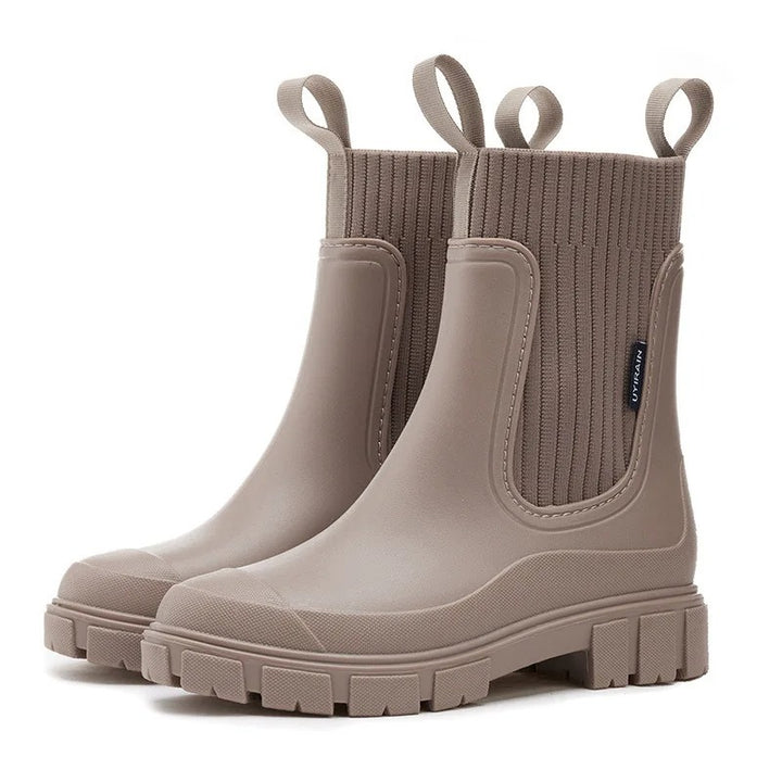 Gray Waterproof Platform Ankle Boots Elegant