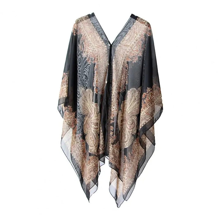 Black Summer Scarf with UV Protection Chiffon Beach Shawl