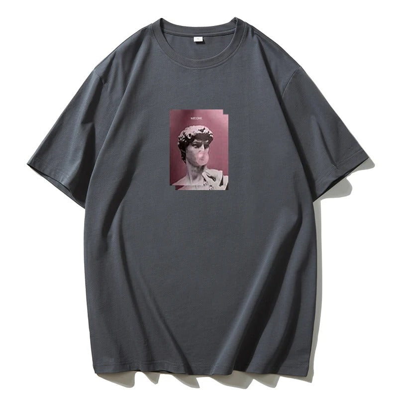 Gray T-shirt with Aesthetic Print Blessyuki Plus Size