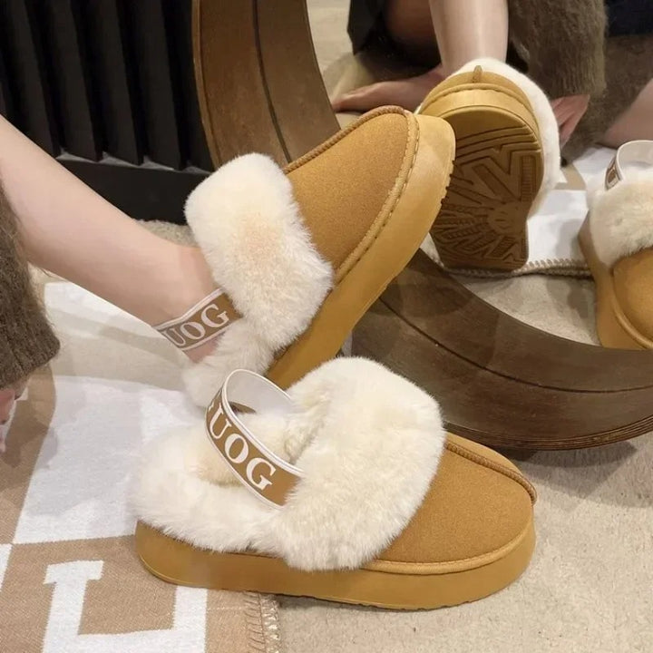 Chocolate Suede Slippers with Fur for Winter