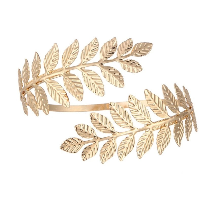 Gold Cuff Bracelet with Leaf Motif