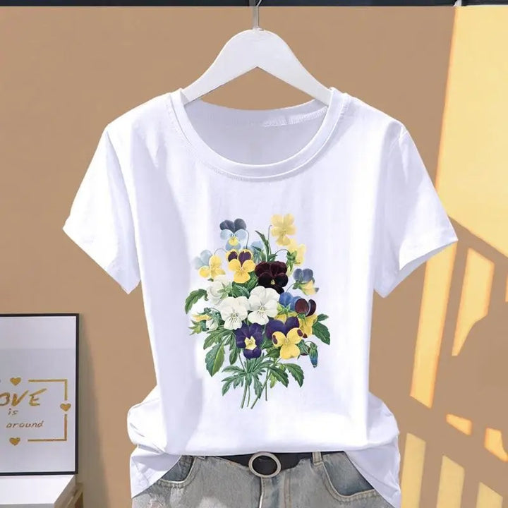 White T-shirt with a Flower Bouquet