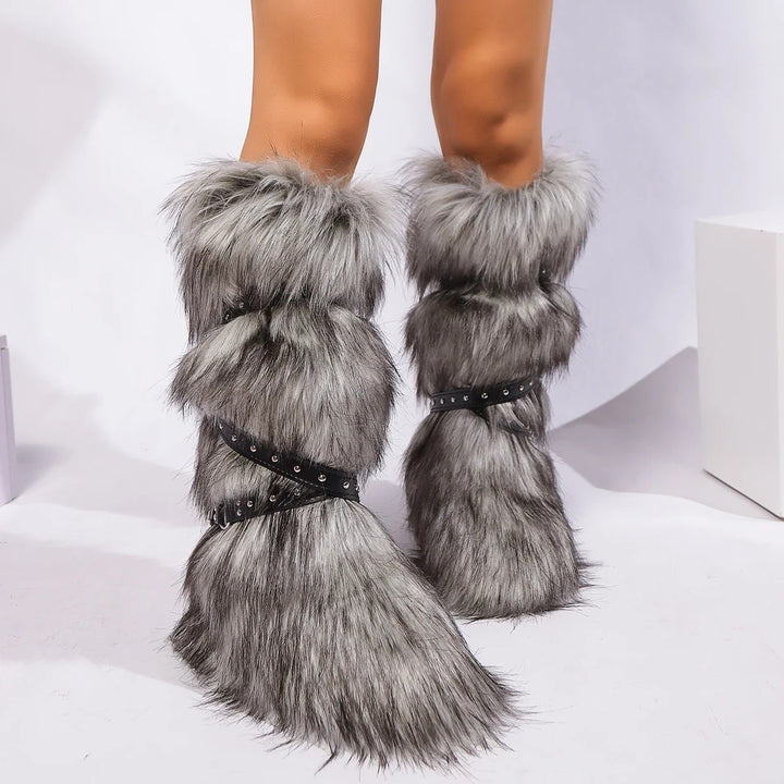 Dark gray fur winter boots