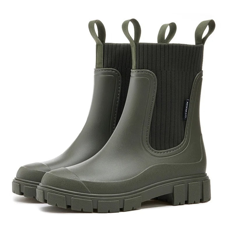 Green Waterproof PVC Platform Ankle Boots