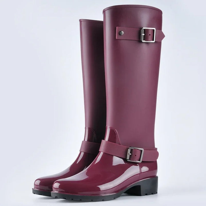 Burgundy High Platform Rubber Boots in Punk Style