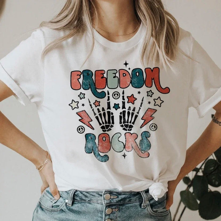 Freedom Rocks Printed White T-Shirt