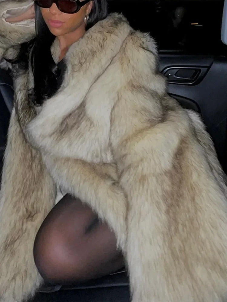 Beige Oversized Fur Coat