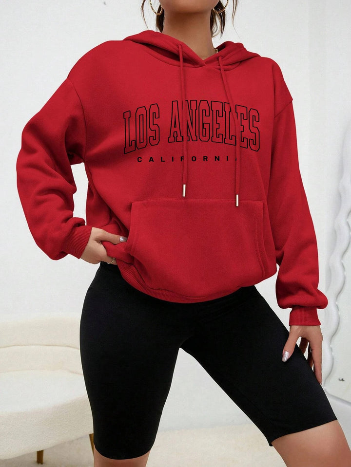 Red and Black Los Angeles Art Letter Design Sweatshirt