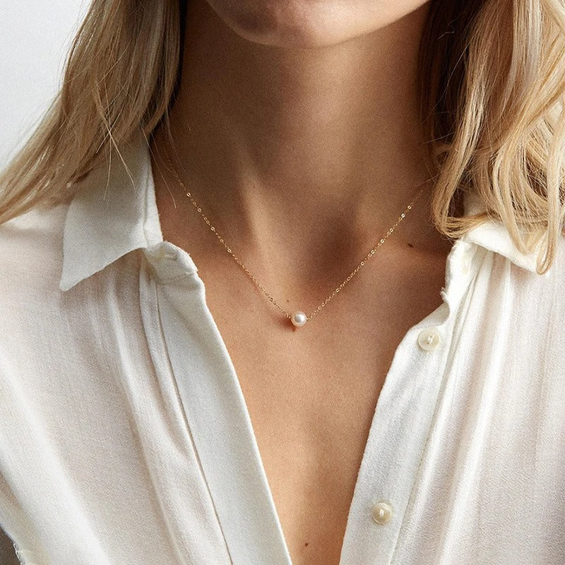 Delicate pearl necklace minimalist jewelry neck chain