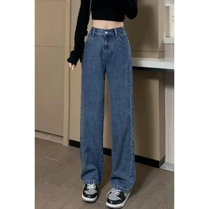 Dark Blue High Waist Straight Leg Loose Jeans