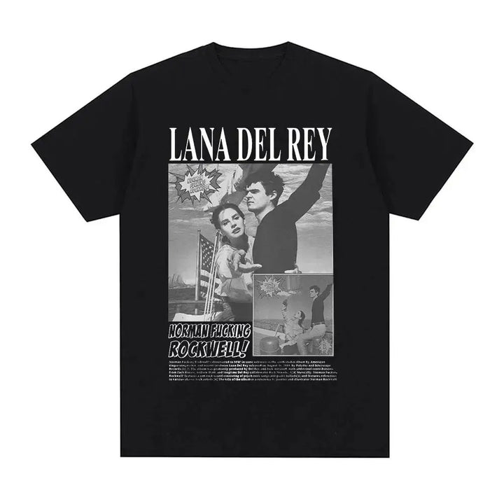 Czarny T-Shirt z Nadrukiem Lana Del Rey - Norman Fucking Rockwell