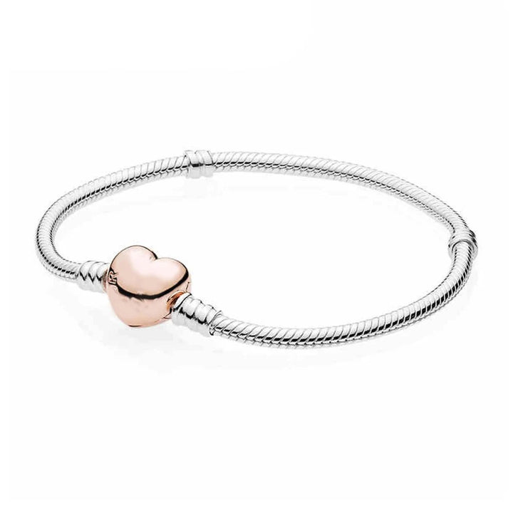 Silver Bracelet with Rose Gold Heart Shape