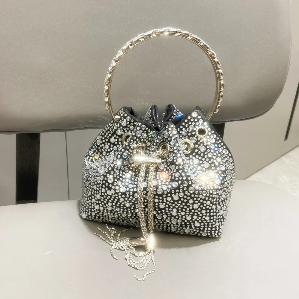 Bucket Bag Shiny with Crystals Black