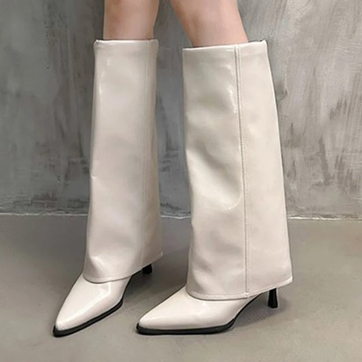 Cream high heel boots