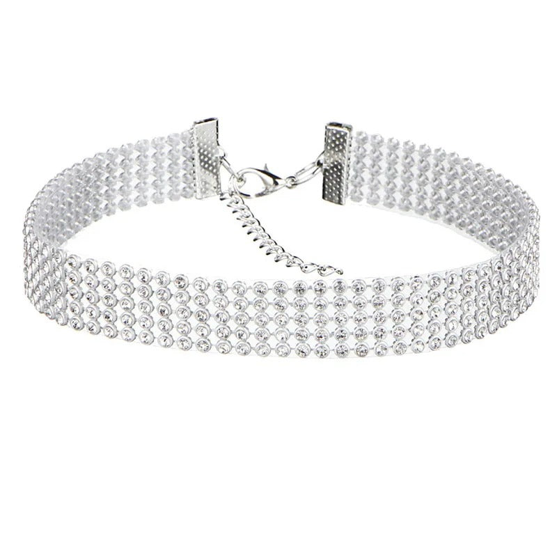 Biały Choker z Cyrkoniami 1.6 cm w Stylu Hip Hop