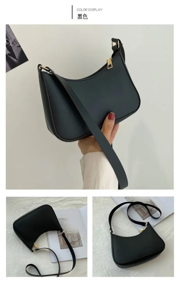 Retro PU Leather Shoulder Bag Black