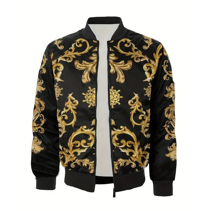 Black and Gold Baroque Bomber Jacket