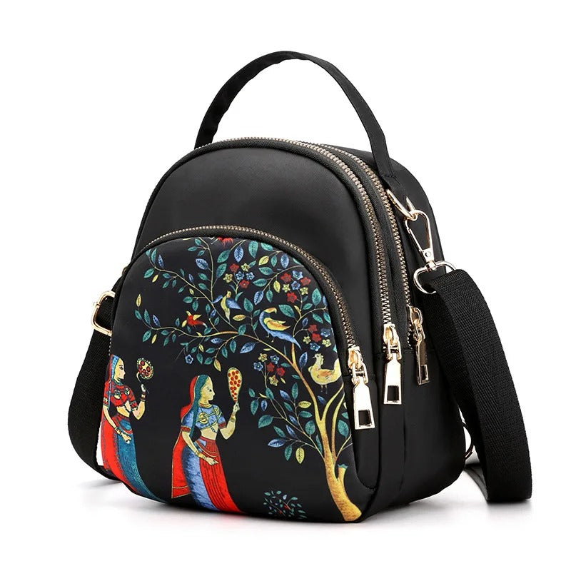 Shoulder Bag with Embroidered Pattern