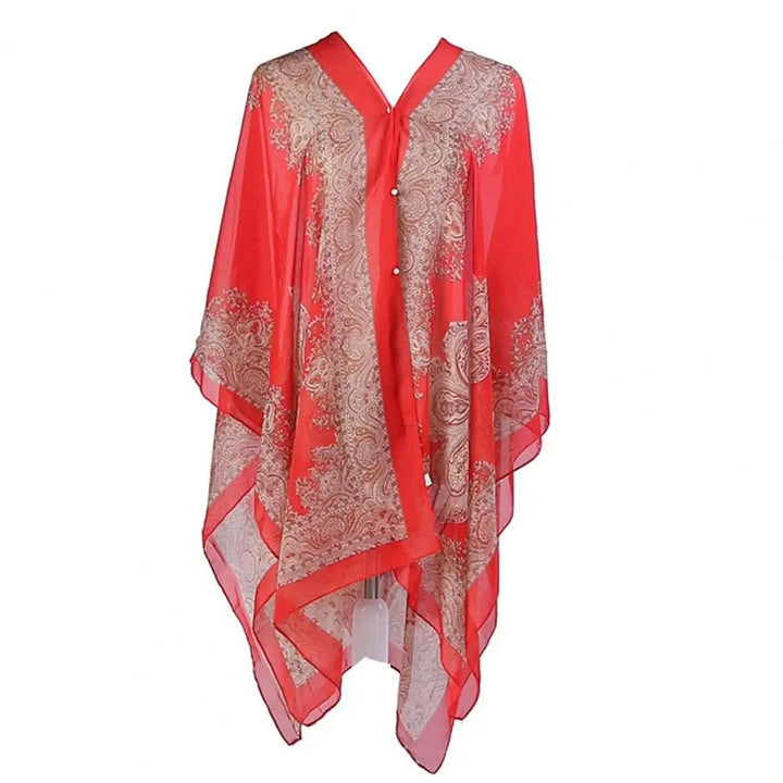 Red Summer Scarf with UV Protection Chiffon Beach Shawl