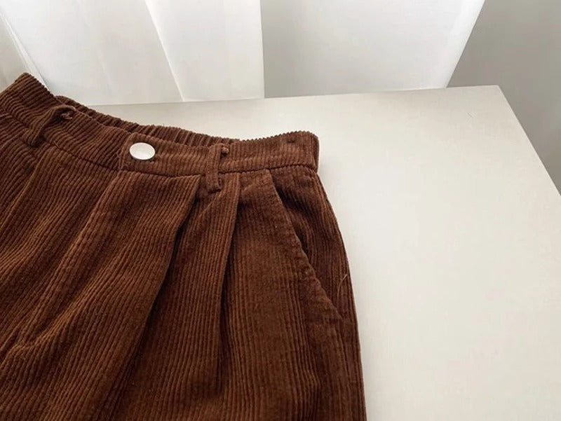 Brown Retro High Waist Corduroy Trousers