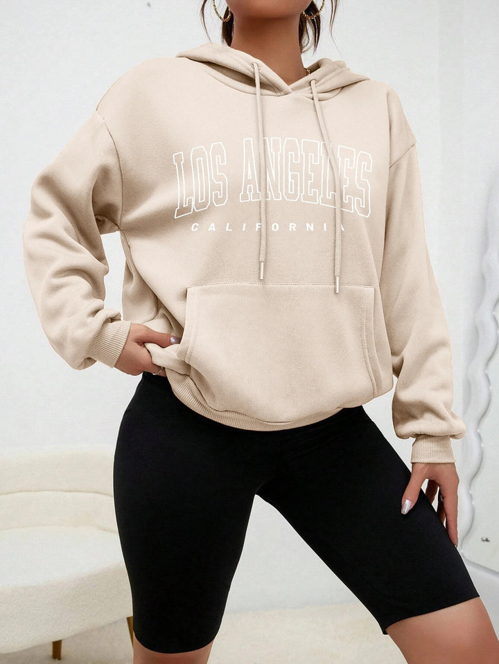 Beige Los Angeles Art Letter Design Sweatshirt